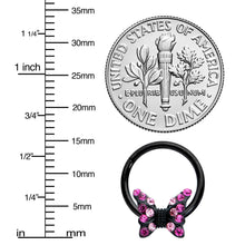 Load image into Gallery viewer, 16G 3/8 Pink Gem Black Midnight Butterfly Hinged Segment Ring
