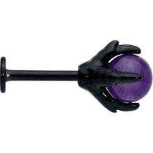 Load image into Gallery viewer, 16G 5/16 Purple Amethyst Black Claw Hand Labret Monroe Tragus

