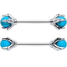 Load image into Gallery viewer, 14G 5/8 Blue Turquoise Skeleton Hand Halloween Nipple Ring Set

