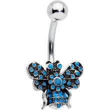 Load image into Gallery viewer, Textured Blue Baroque Butterfly Belly Ring
