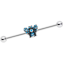 Load image into Gallery viewer, 14G Texture Blue Butterfly Industrial Barbell 38mm

