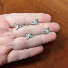Load image into Gallery viewer, 14G 9/16 Clear Gem Flying Bats Halloween Barbell Nipple Ring Set
