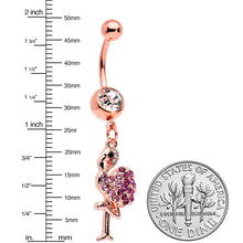 Load image into Gallery viewer, Clear Pink Gem Rose Gold Tone Fashion Flamingo Dangle Belly Ring
