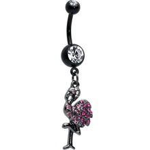 Load image into Gallery viewer, Clear Pink Gem Black Fashionable Flamingo Dangle Belly Ring
