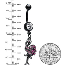 Load image into Gallery viewer, Clear Pink Gem Black Fashionable Flamingo Dangle Belly Ring
