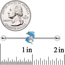 将图片加载到图库查看器，14G Black Gem Leaping Blue Dolphins Industrial Barbell 38mm
