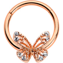 Load image into Gallery viewer, 16G 3/8 Clear Gem Rose Gold Hue Air Butterfly Hinged Segment Ring
