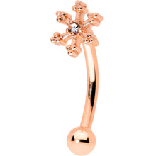 Load image into Gallery viewer, 16G 5/16 Clear Gem Rose Gold Tone Snowflake Curved Eyebrow Ring
