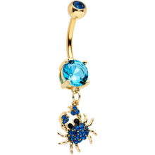 Load image into Gallery viewer, Blue Gem Gold Tone Blue Crab Nautical Dangle Belly Ring
