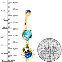 Load image into Gallery viewer, Blue Gem Gold Tone Blue Crab Nautical Dangle Belly Ring
