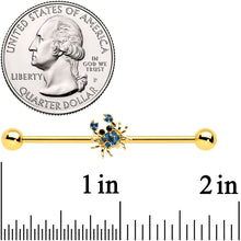 Load image into Gallery viewer, 14G Blue Gem Gold Tone Blue Crab Nautical Industrial Barbell 38mm
