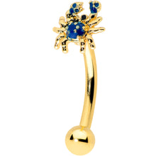 Load image into Gallery viewer, 16G 5/16 Gold Tone Blue Crab Nautical Curved Eyebrow Ring
