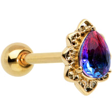 Load image into Gallery viewer, Purple Tourmaline Gold Tone Lacy Drop Barbell Tongue Ring
