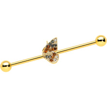 将图片加载到图库查看器，14G Clear Orange Gem Gold Hue Baroque Butterfly Industrial Barbell 38mm
