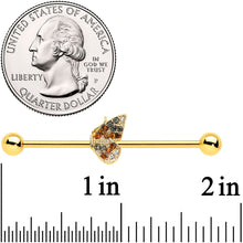 将图片加载到图库查看器，14G Clear Orange Gem Gold Hue Baroque Butterfly Industrial Barbell 38mm

