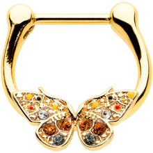 Load image into Gallery viewer, 16G 5/16 Orange Gem Gold Tone Baroque Butterfly Cartilage Clicker
