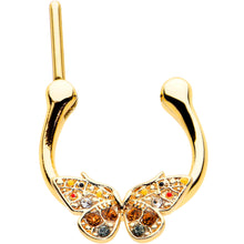 Load image into Gallery viewer, 16G 5/16 Orange Gem Gold Tone Baroque Butterfly Cartilage Clicker
