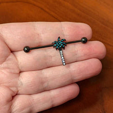 Load image into Gallery viewer, 14G Clear Gem Black Night Palm Tree Dangle Industrial Barbell 38mm
