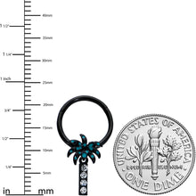 Load image into Gallery viewer, 16G 3/8 Clear Gem Black Night Palm Tree Dangle Hinged Segment Ring

