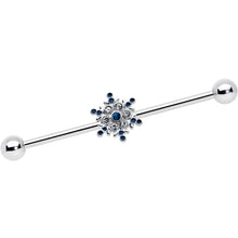 Load image into Gallery viewer, 14G Blue Gem Festive Snowflake Christmas Industrial Barbell 38mm
