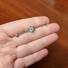 Load image into Gallery viewer, 14G Blue Gem Festive Snowflake Christmas Industrial Barbell 38mm
