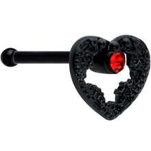 Load image into Gallery viewer, 20G 1/4 Red Gem Black Steampunk Skeleton Heart Nose Bone
