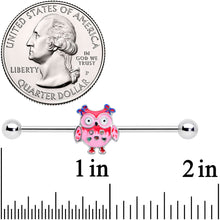 Load image into Gallery viewer, 14G Owl Pink Bows Hearts Industrial Barbell 38mm
