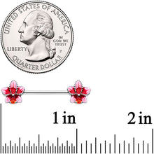 Load image into Gallery viewer, 14G 9/16 Red Gem Tropical Flower Barbell Nipple Ring Set
