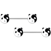 Load image into Gallery viewer, 14G 9/16 Yin Yang Panda Bear Barbell Nipple Ring Set
