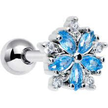 将图片加载到图库查看器，16G 1/4 Blue CZ Gem Floral Burst Cartilage Tragus Earring
