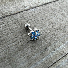 将图片加载到图库查看器，16G 1/4 Blue CZ Gem Floral Burst Cartilage Tragus Earring
