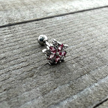 Load image into Gallery viewer, 16G 1/4 Pink CZ Gem Floral Burst Cartilage Tragus Earring
