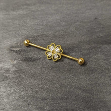 将图片加载到图库查看器，14G Clear Gem Gold Tone Textured Cross Industrial Barbell 38mm
