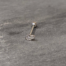 Load image into Gallery viewer, Clear CZ Gem Understated Hamsa Hand Barbell Tongue Ring
