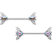 Load image into Gallery viewer, 14G 9/16 Aurora Gem Deco Waves Barbell Nipple Ring Set
