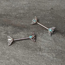 Load image into Gallery viewer, 14G 9/16 Aurora Gem Deco Waves Barbell Nipple Ring Set

