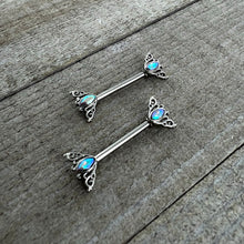 Load image into Gallery viewer, 14G 9/16 Aurora Gem Deco Waves Barbell Nipple Ring Set
