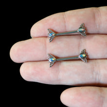 Load image into Gallery viewer, 14G 9/16 Aurora Gem Deco Waves Barbell Nipple Ring Set
