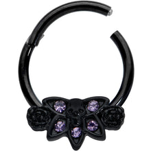 Load image into Gallery viewer, 16G 3/8 Purple Gem Black Skull Blossom Hinged Segment Ring
