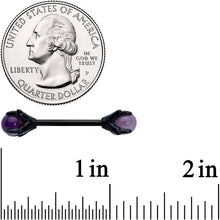 Load image into Gallery viewer, 14G 9/16 Purple Amethyst Black Skeleton Hand Nipple Ring Set
