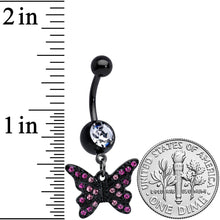 Load image into Gallery viewer, Clear Pink Gem Black Midnight Butterfly Dangle Belly Ring
