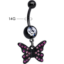 Load image into Gallery viewer, Clear Pink Gem Black Midnight Butterfly Dangle Belly Ring
