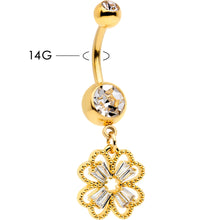 Load image into Gallery viewer, Clear Gem Gold Tone Elegant Textured Shamrock Dangle Belly Ring
