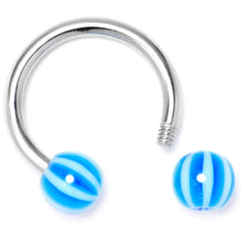 Load image into Gallery viewer, 14G 7/16 Beach Ball Blue Stripe Horseshoe Circular Barbell
