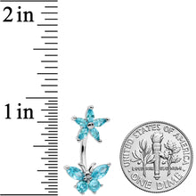 Load image into Gallery viewer, Blue CZ Gem Flower Butterfly Double Mount Belly Ring
