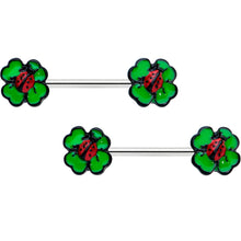 Load image into Gallery viewer, 14G 9/16 Ladybug Shamrock St Patricks Day Barbell Nipple Ring Set
