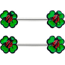 Load image into Gallery viewer, 14G 9/16 Ladybug Shamrock St Patricks Day Barbell Nipple Ring Set

