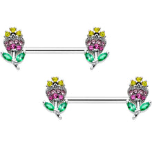 将图片加载到图库查看器，14G 9/16 Green Pink Gem Mardi Gras Flower Barbell Nipple Ring Set
