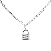 将图片加载到图库查看器，.925 Sterling Silver 1/4 Cttw Diamond Lock 18" Pendant Necklace with Paperclip Chain (H-I Color, SI2-I1 Clarity)
