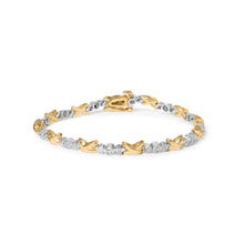 将图片加载到图库查看器，10K Two-Tone Gold 1/2 Cttw Diamond Alternating 3 Stone and X-Link 7" Bracelet (I-J Color, I2-I3 Clarity)
